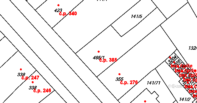 Úšovice 385, Mariánské Lázně na parcele st. 495/1 v KÚ Úšovice, Katastrální mapa