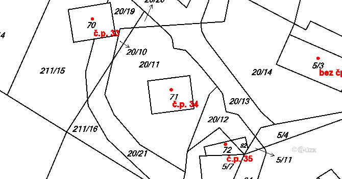 Jindřichov 34, Cheb na parcele st. 71 v KÚ Jindřichov u Tršnic, Katastrální mapa