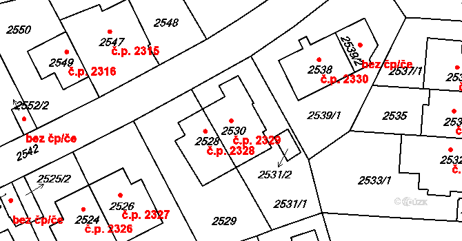 Žižkov 2329, Praha na parcele st. 2530 v KÚ Žižkov, Katastrální mapa