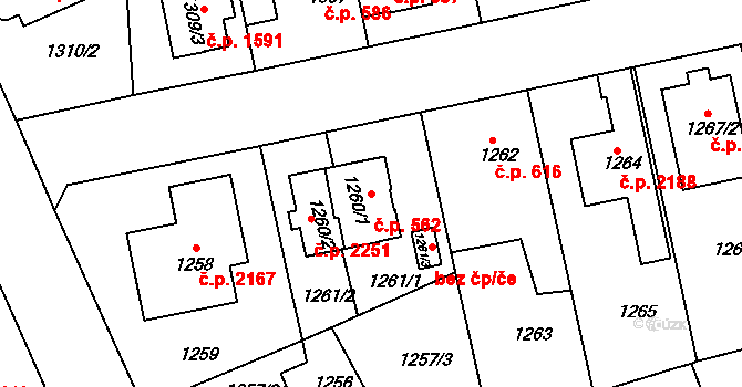 Modřany 562, Praha na parcele st. 1260/1 v KÚ Modřany, Katastrální mapa
