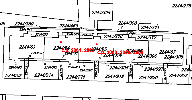 Strašnice 2058,2059,2060, Praha na parcele st. 2244/65 v KÚ Strašnice, Katastrální mapa