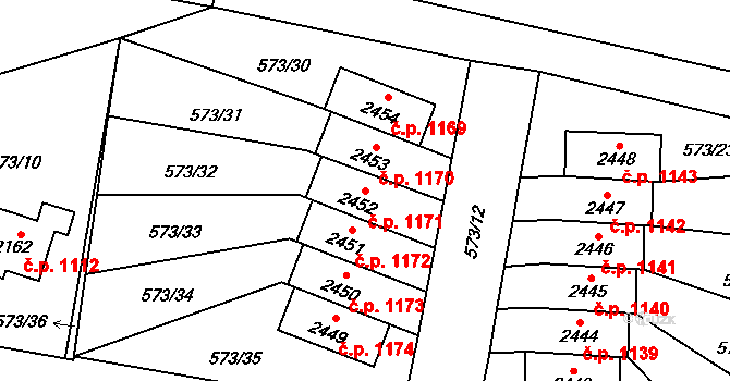 Vrchlabí 1171 na parcele st. 2452 v KÚ Vrchlabí, Katastrální mapa