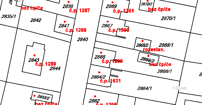 České Budějovice 7 1299, České Budějovice na parcele st. 2865 v KÚ České Budějovice 7, Katastrální mapa