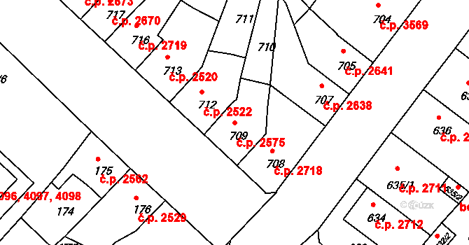 Chomutov 2575 na parcele st. 709 v KÚ Chomutov II, Katastrální mapa