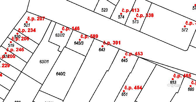 Blučina 391 na parcele st. 643 v KÚ Blučina, Katastrální mapa