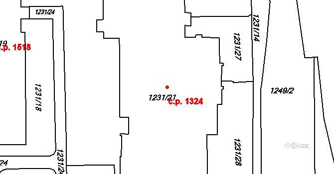 Prostřední Suchá 1324, Havířov na parcele st. 1231/21 v KÚ Prostřední Suchá, Katastrální mapa