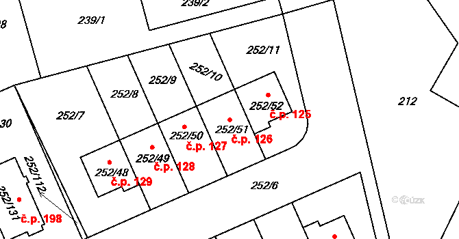 Benice 126, Praha na parcele st. 252/51 v KÚ Benice, Katastrální mapa