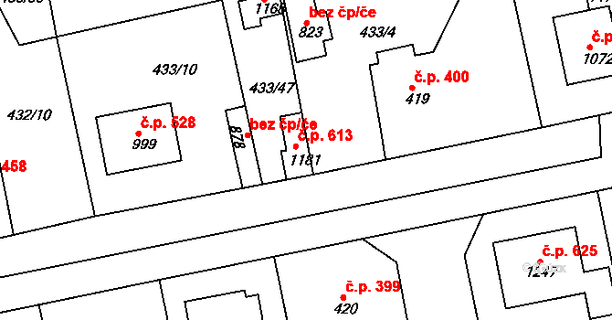 Šťáhlavy 613 na parcele st. 1181 v KÚ Šťáhlavy, Katastrální mapa