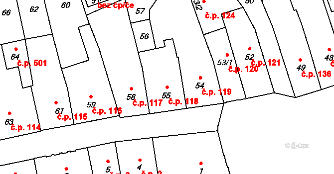 Šluknov 118 na parcele st. 55 v KÚ Šluknov, Katastrální mapa