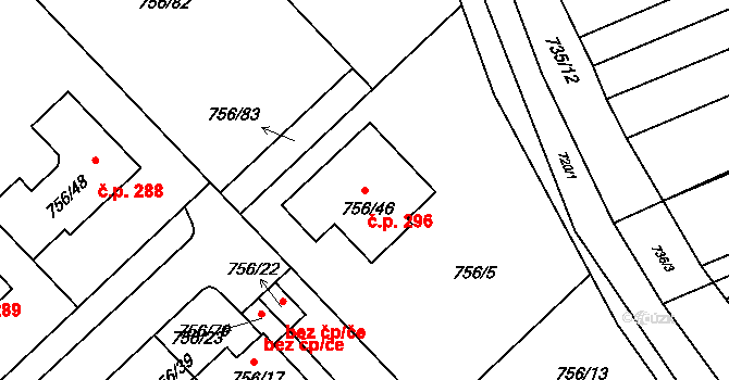 Kobeřice u Brna 296 na parcele st. 756/46 v KÚ Kobeřice u Brna, Katastrální mapa