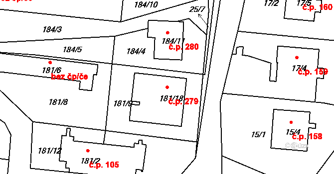 Staré Hodějovice 279 na parcele st. 181/18 v KÚ Staré Hodějovice, Katastrální mapa