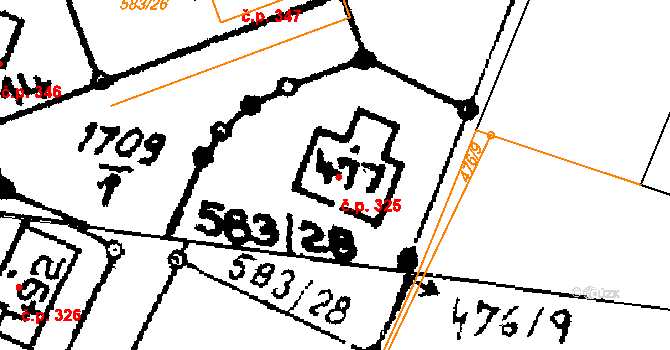 Horní Ředice 325 na parcele st. 477 v KÚ Horní Ředice, Katastrální mapa