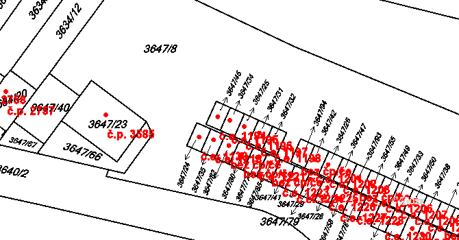 Znojmo 1195 na parcele st. 3647/34 v KÚ Znojmo-město, Katastrální mapa