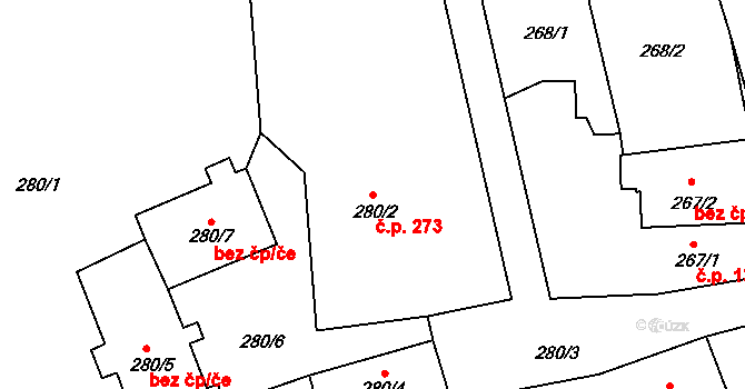Loučky 273, Odry na parcele st. 280/2 v KÚ Loučky nad Odrou, Katastrální mapa