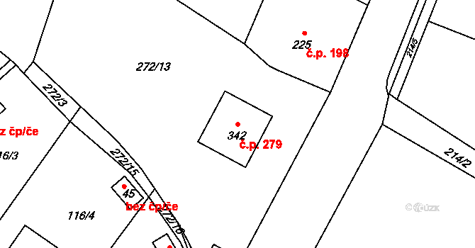 Sedlec 279, Sedlec-Prčice na parcele st. 342 v KÚ Sedlec u Votic, Katastrální mapa