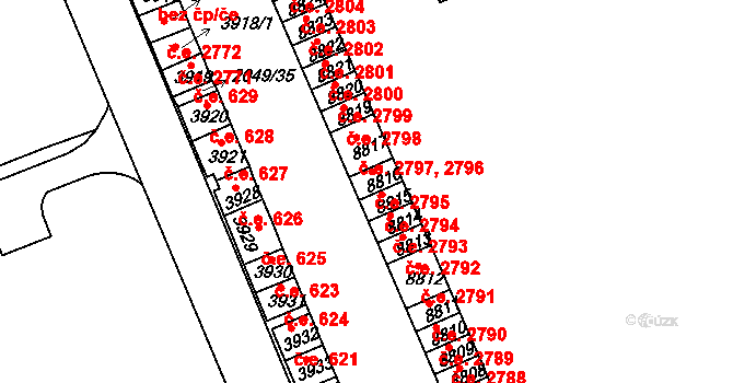 Hodonín 2795 na parcele st. 8816 v KÚ Hodonín, Katastrální mapa