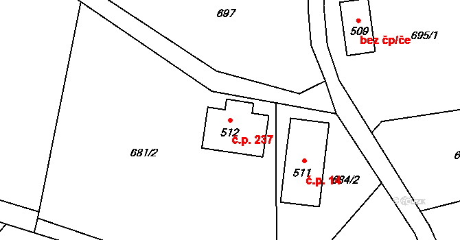 Alšovice 237, Pěnčín na parcele st. 512 v KÚ Alšovice, Katastrální mapa