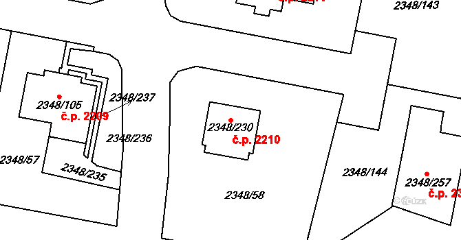 Pelhřimov 2210 na parcele st. 2348/230 v KÚ Pelhřimov, Katastrální mapa