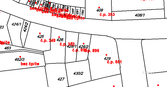 Zábrdovice 896, Brno na parcele st. 428/2 v KÚ Zábrdovice, Katastrální mapa