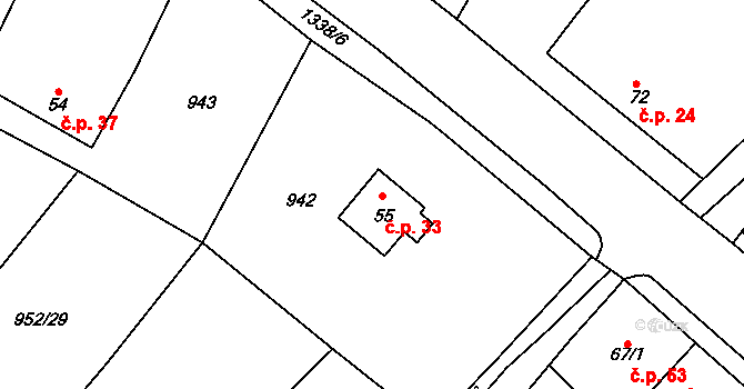 Bolina 33, Vlašim na parcele st. 55 v KÚ Bolina, Katastrální mapa