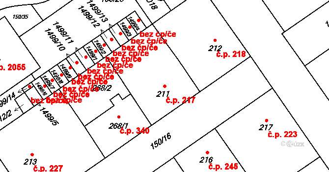 Mariánské Hory 217, Ostrava na parcele st. 211 v KÚ Mariánské Hory, Katastrální mapa