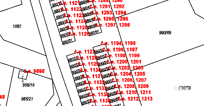 Děčín III-Staré Město 1196,1197, Děčín na parcele st. 990/53 v KÚ Děčín-Staré Město, Katastrální mapa