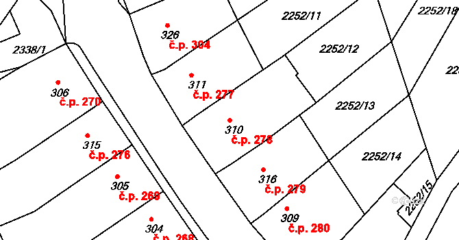 Křižanov 278 na parcele st. 310 v KÚ Křižanov, Katastrální mapa