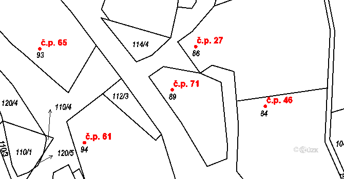 Rudimov 71 na parcele st. 89 v KÚ Rudimov, Katastrální mapa