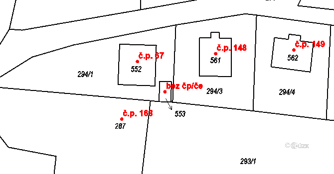 Bušovice 41240685 na parcele st. 553 v KÚ Bušovice, Katastrální mapa
