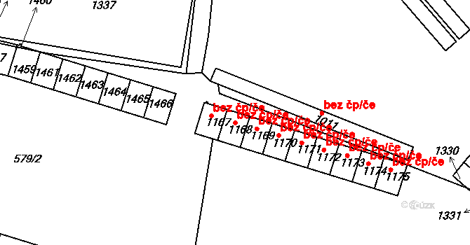 Cheb 43381685 na parcele st. 1168 v KÚ Háje u Chebu, Katastrální mapa