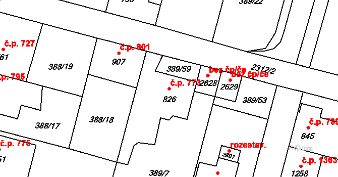 Kateřinky 773, Opava na parcele st. 826 v KÚ Kateřinky u Opavy, Katastrální mapa