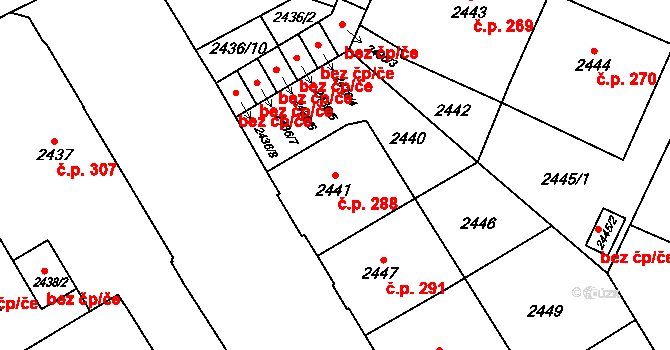 Předměstí 288, Opava na parcele st. 2441 v KÚ Opava-Předměstí, Katastrální mapa