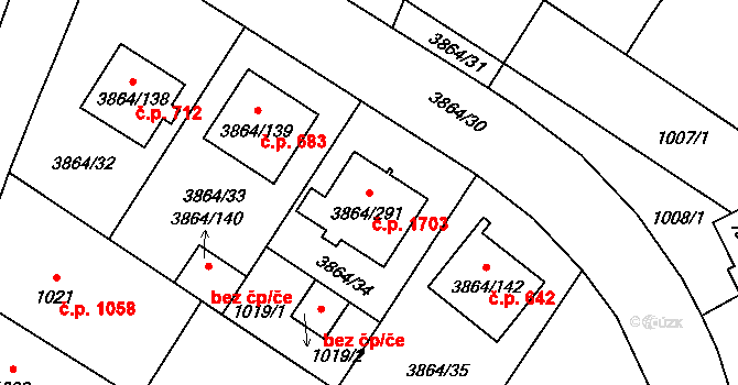 Hlučín 1703 na parcele st. 3864/291 v KÚ Hlučín, Katastrální mapa