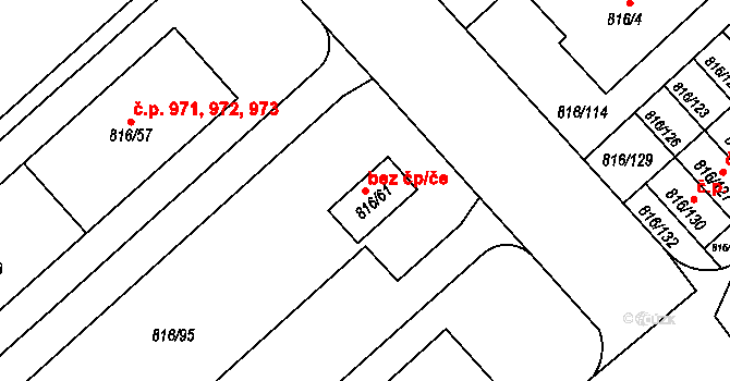 Plzeň 46274685 na parcele st. 816/61 v KÚ Doubravka, Katastrální mapa