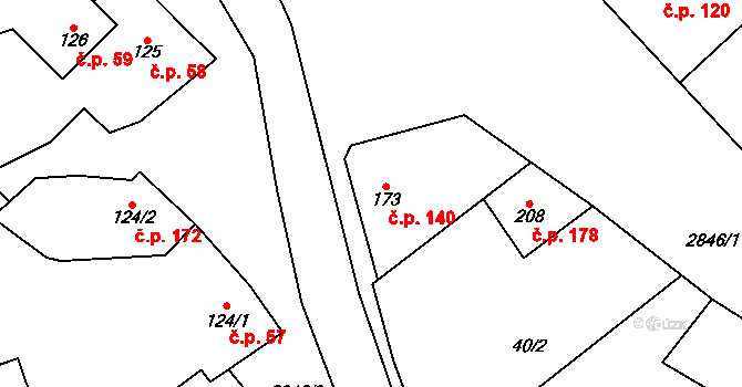 Drysice 140 na parcele st. 173 v KÚ Drysice, Katastrální mapa