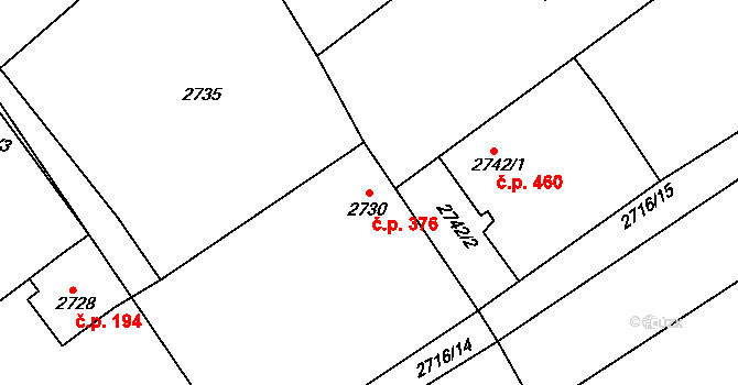 Buchlovice 376 na parcele st. 2730 v KÚ Buchlovice, Katastrální mapa