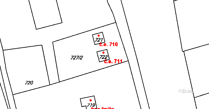 Brná 711, Ústí nad Labem na parcele st. 722 v KÚ Brná nad Labem, Katastrální mapa