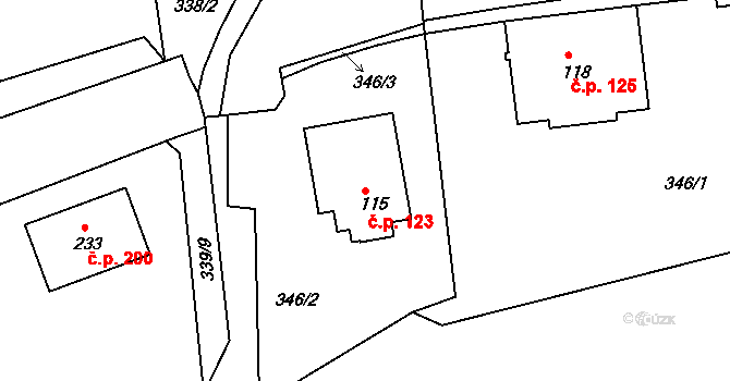 Třemošnice 123 na parcele st. 115 v KÚ Třemošnice nad Doubravou, Katastrální mapa