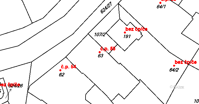 Čankovice 55 na parcele st. 63 v KÚ Čankovice, Katastrální mapa