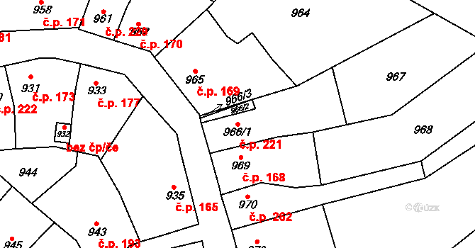 Drnovice 221 na parcele st. 966/1 v KÚ Drnovice u Vyškova, Katastrální mapa
