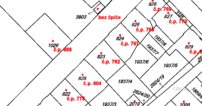 Hlinsko 762 na parcele st. 823 v KÚ Hlinsko v Čechách, Katastrální mapa