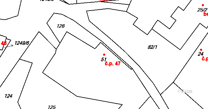 Lety 47 na parcele st. 51 v KÚ Lety, Katastrální mapa