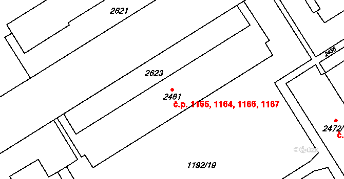 Beroun-Město 1164,1165,1166,1167, Beroun na parcele st. 2461 v KÚ Beroun, Katastrální mapa