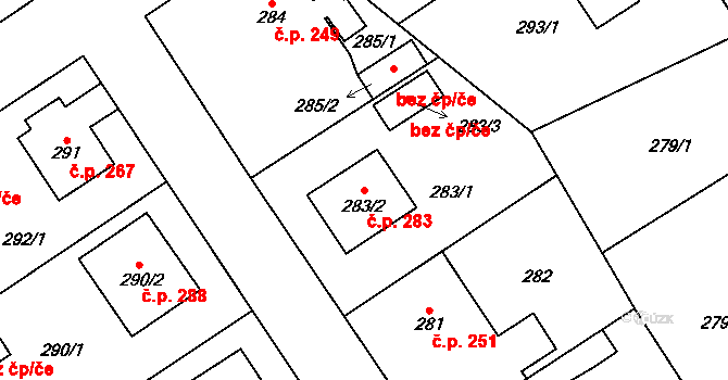 Chotíkov 283 na parcele st. 283/2 v KÚ Chotíkov, Katastrální mapa
