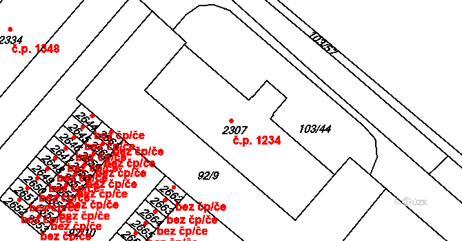 Neratovice 1234 na parcele st. 2307 v KÚ Neratovice, Katastrální mapa