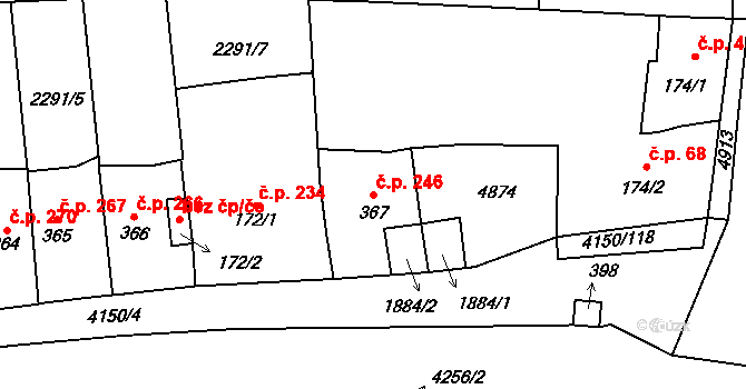 Kožlany 246 na parcele st. 367 v KÚ Kožlany, Katastrální mapa