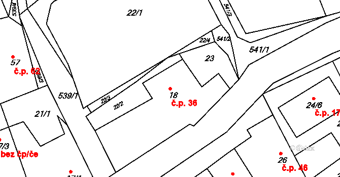 Chýně 36 na parcele st. 18 v KÚ Chýně, Katastrální mapa