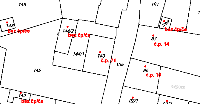 Malesice 71, Plzeň na parcele st. 143 v KÚ Malesice, Katastrální mapa