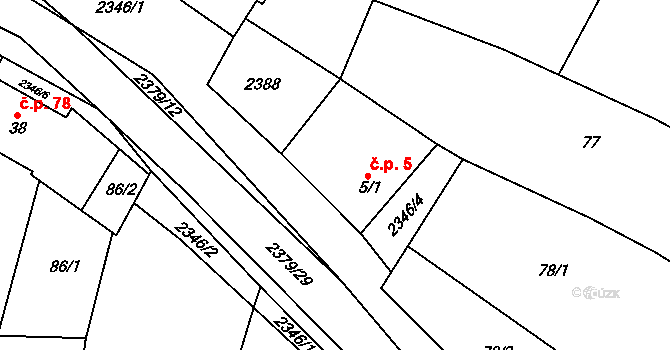 Drnovice 5 na parcele st. 5/1 v KÚ Drnovice, Katastrální mapa