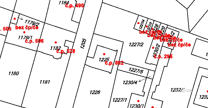 Mohelnice 892 na parcele st. 1225 v KÚ Mohelnice, Katastrální mapa